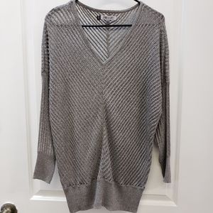 Jennifer Lopez V-Neck Grey Metallic Sweater